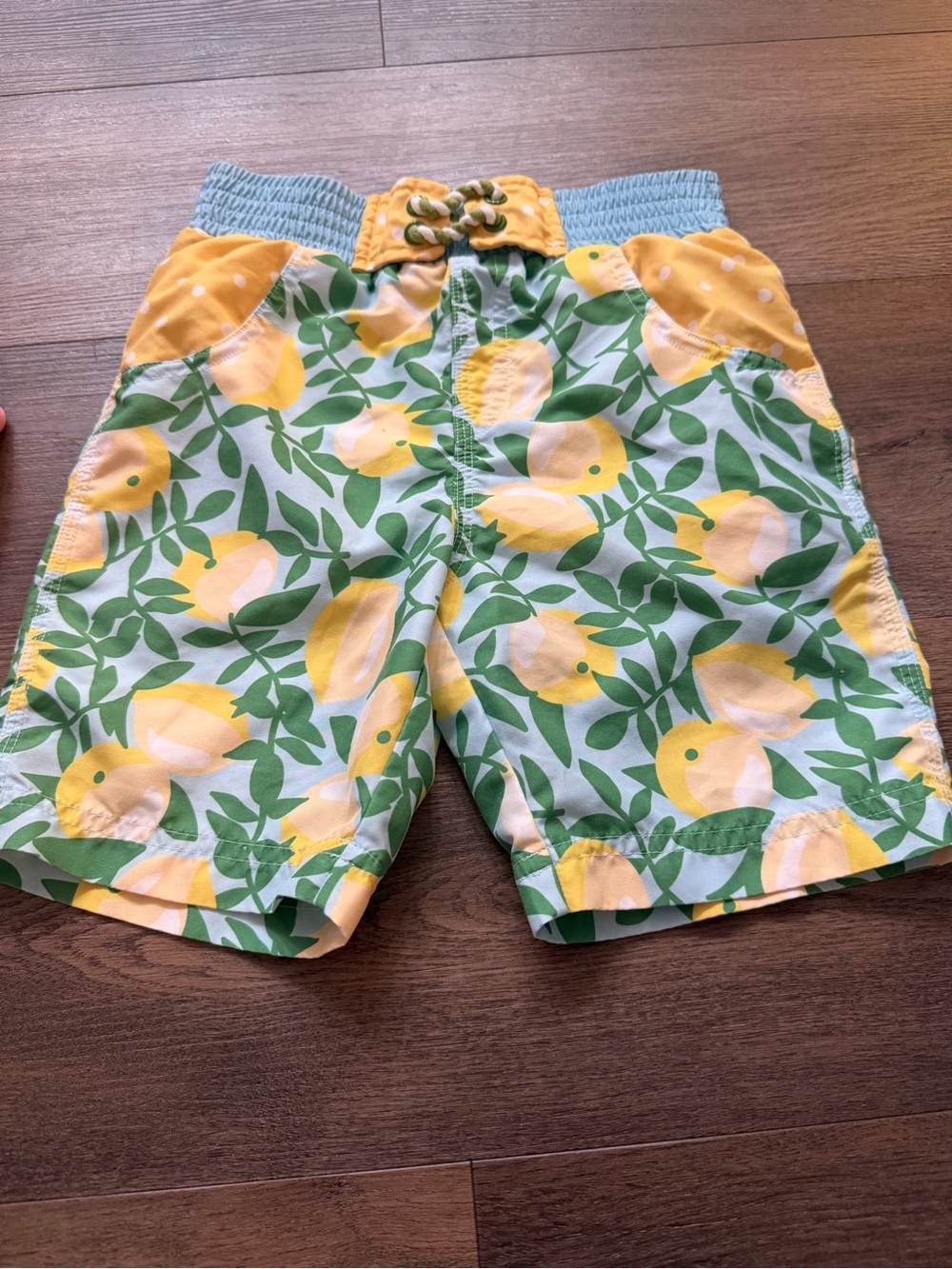 Matilda Jane Yellow & Green Lemon-Print Kids Swim Shorts
